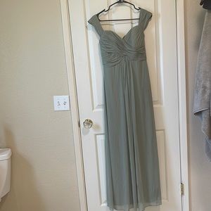 Green, off the shoulder floor length dress